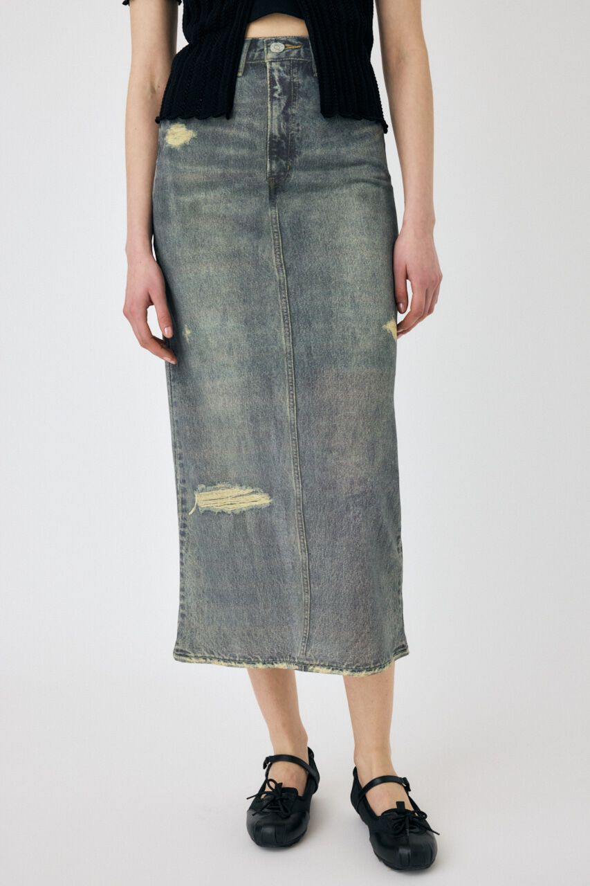 MOUSSY「DENIM PRINT TRANSPARENT スカート」|スカート|BLU