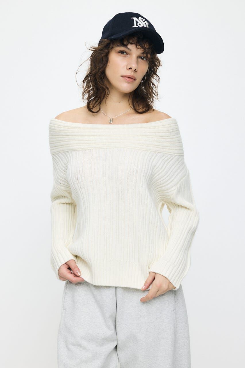 MOUSSY「OVER RIB OFF SHOULDER トップス」|ニット・セーター|