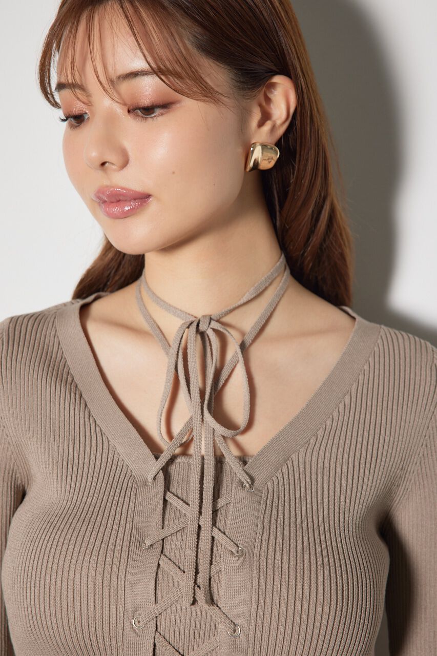 rienda「レースアップリブニットトップス」|ニット・セーター|