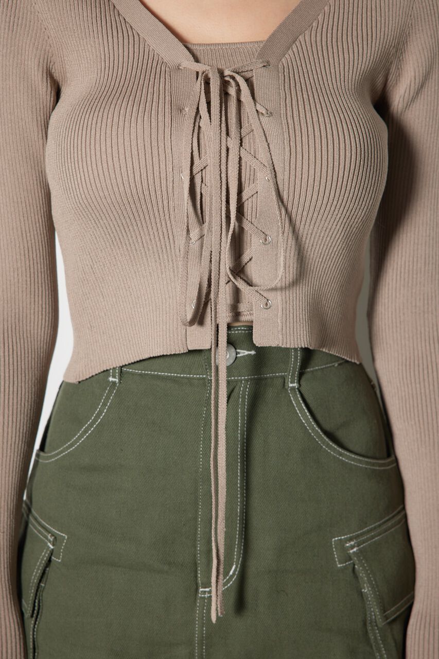 rienda「レースアップリブニットトップス」|ニット・セーター|