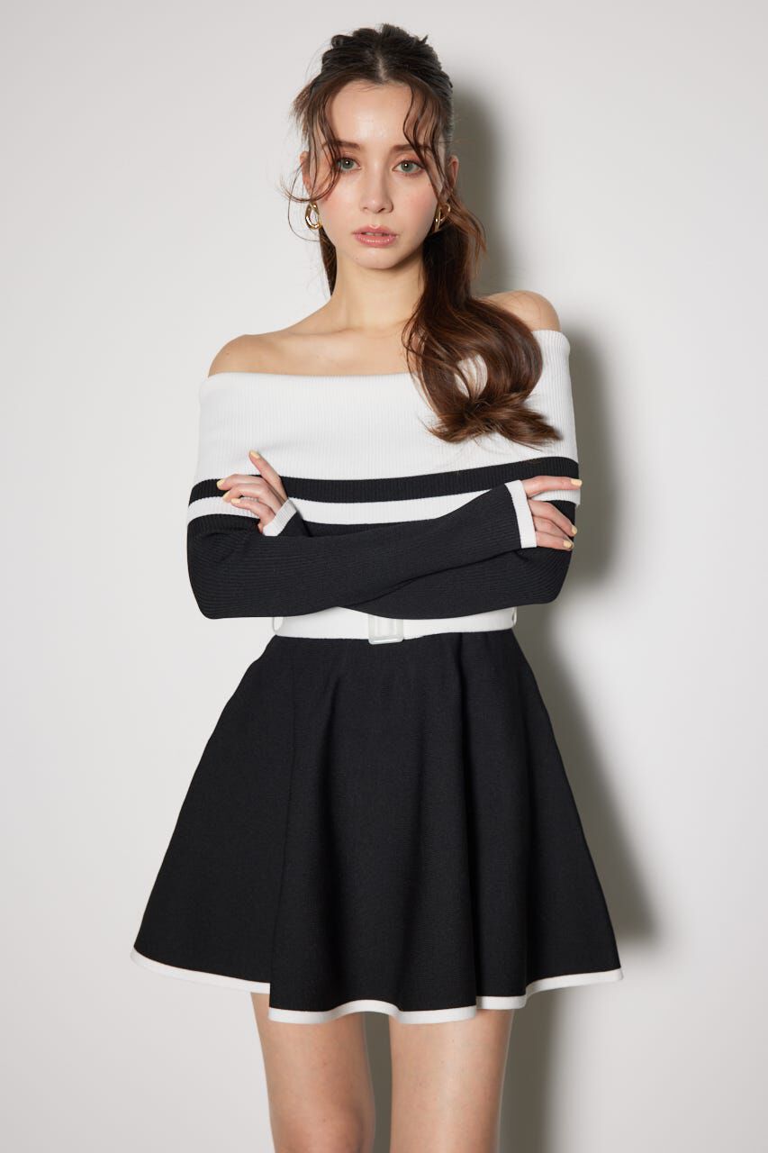 rienda「バイカラーオフショルフレアミニニットワンピース」|ワンピース|