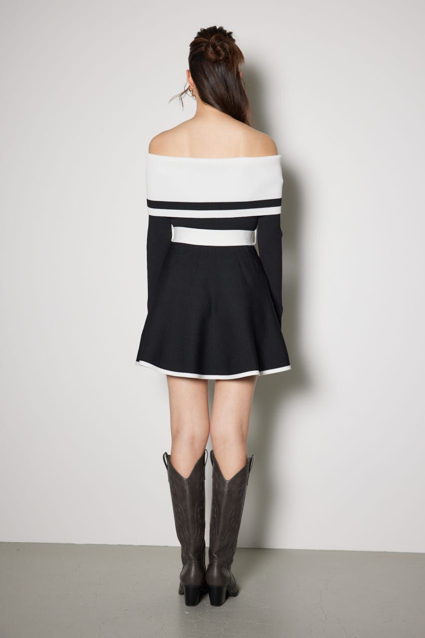 rienda「バイカラーオフショルフレアミニニットワンピース」|ワンピース|