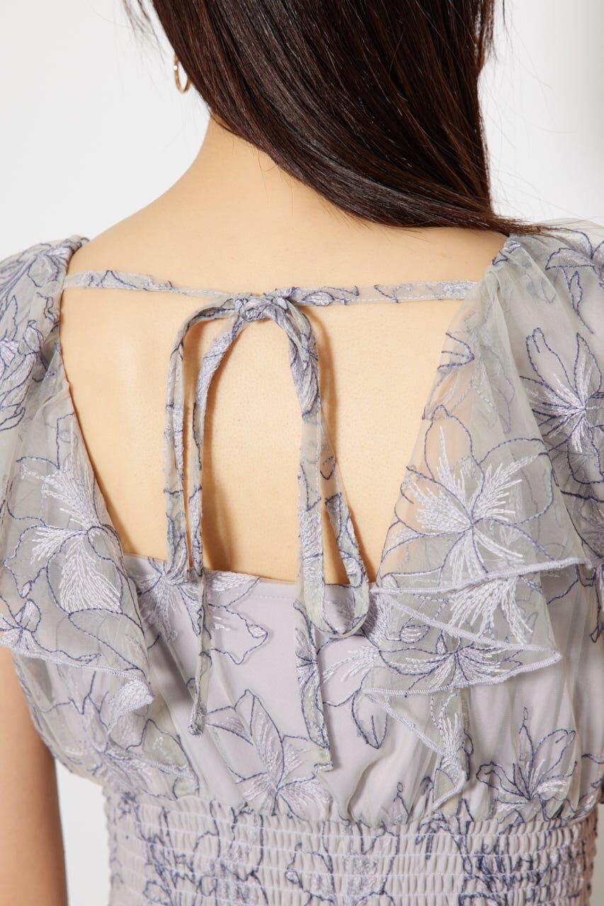 rienda「エンブロイダリーチュールフレアスリーブワンピース」|ワンピース|