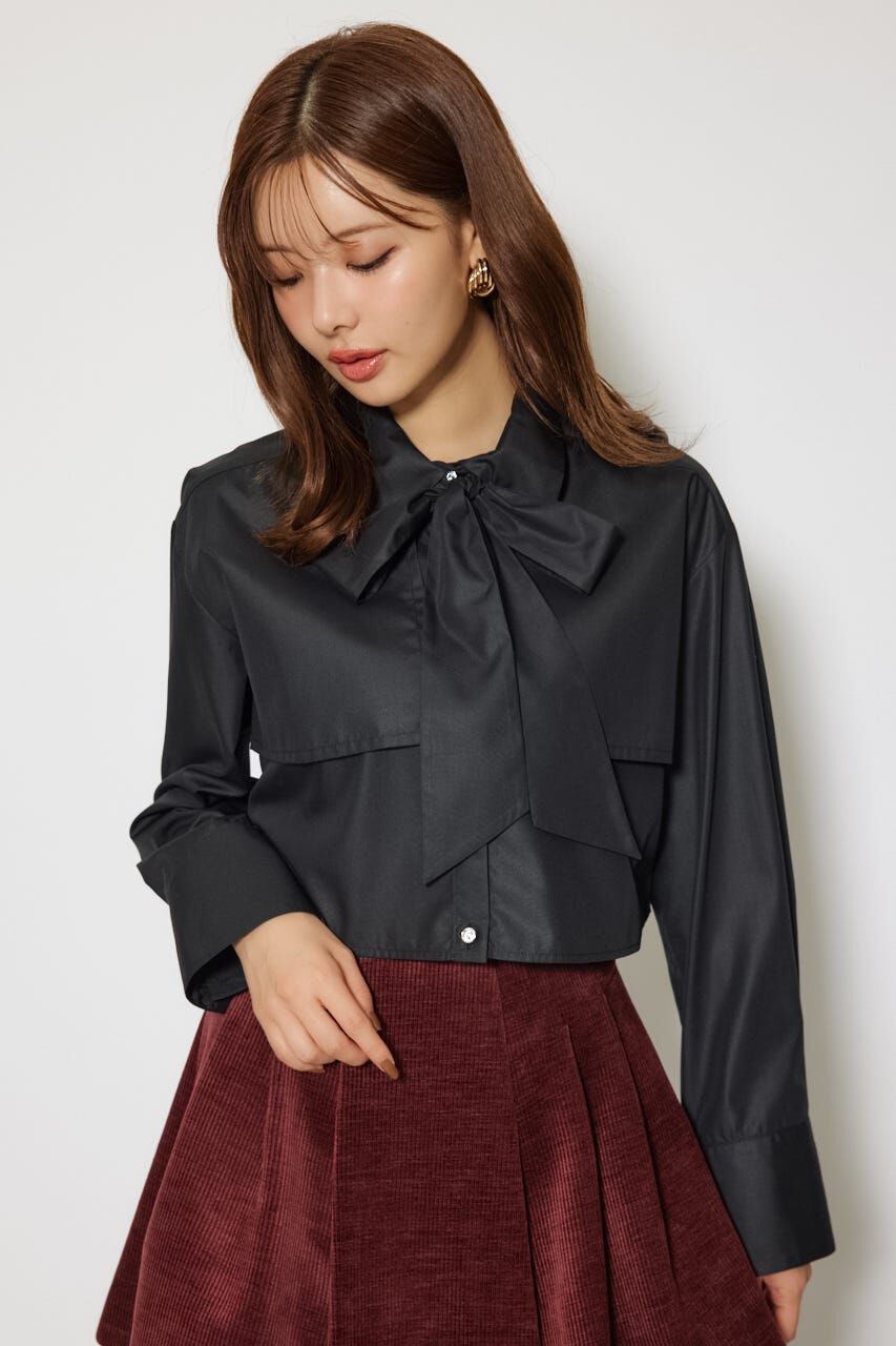 rienda「ビジューボタンボウタイシャツトップス」|シャツ・ブラウス|