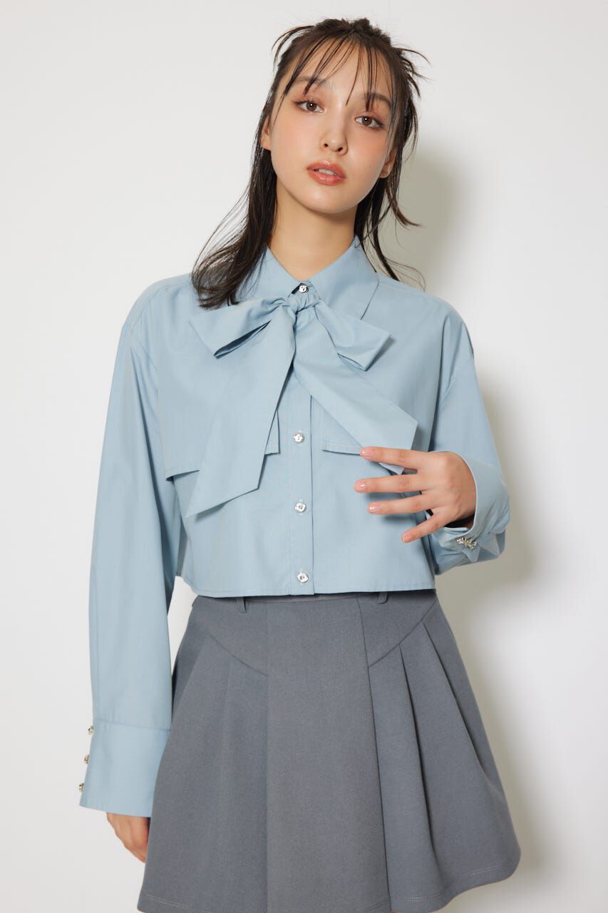 rienda「ビジューボタンボウタイシャツトップス」|シャツ・ブラウス|BLU