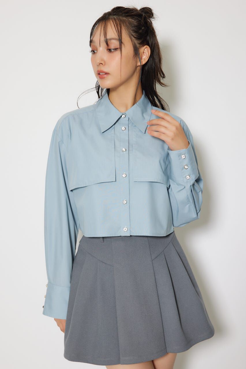 rienda「ビジューボタンボウタイシャツトップス」|シャツ・ブラウス|