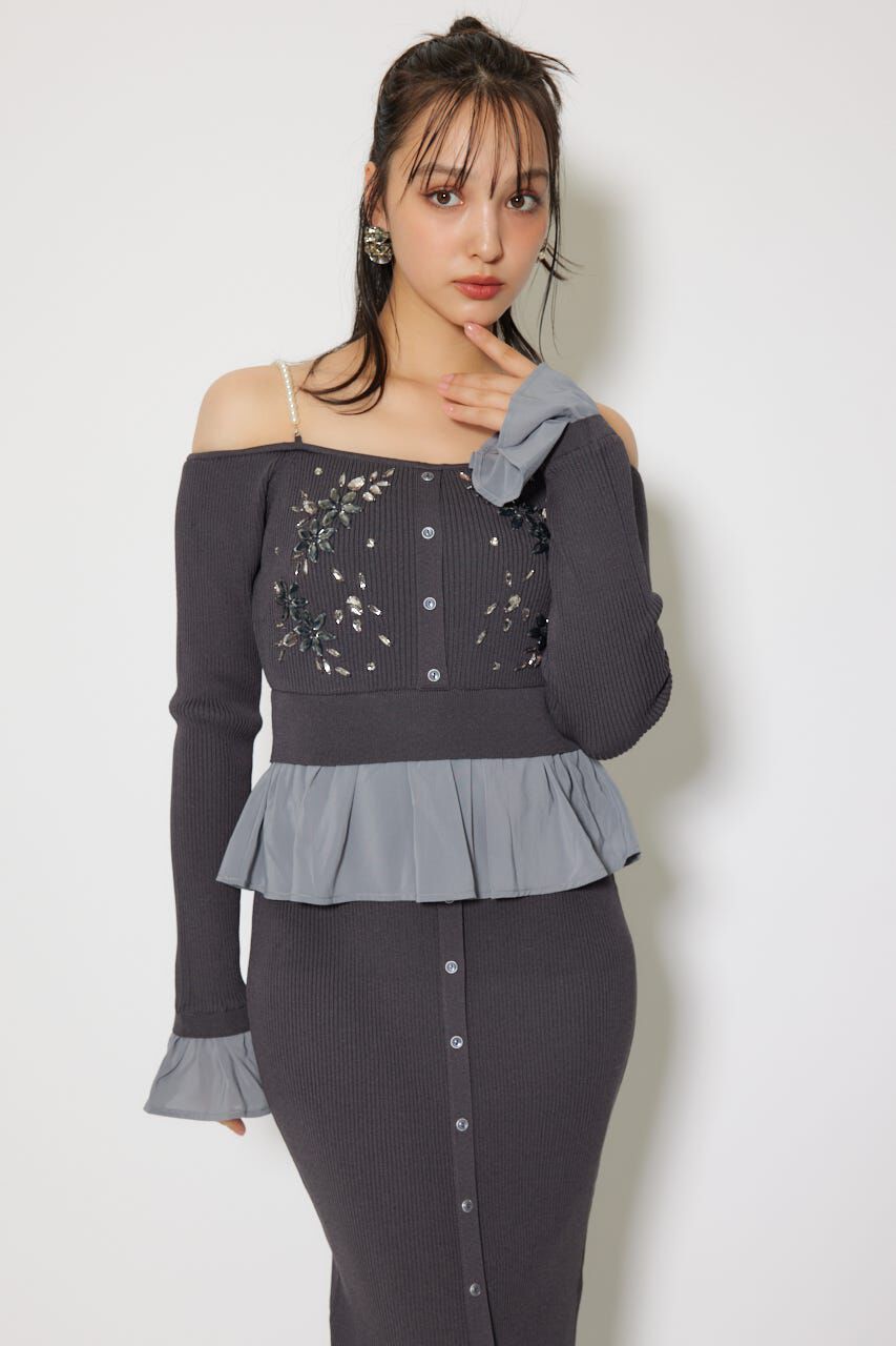 rienda「2WAYビジューフラワーオフショルタイトニットワンピース」|ワンピース|