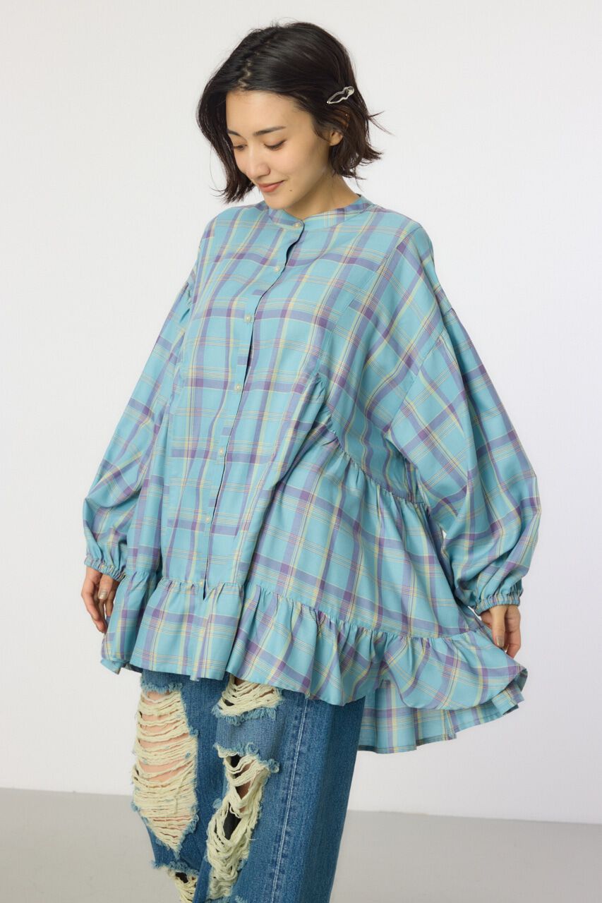 RODEO CROWNS「マルチチェックティアードチュニック」|シャツ・ブラウス|柄BLU5