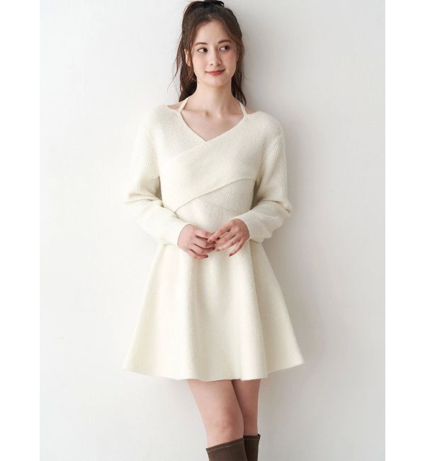 CALNAMUR「クロスデザインニットミニワンピース」|ワンピース|