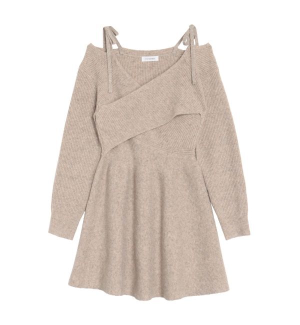 CALNAMUR「クロスデザインニットミニワンピース」|ワンピース|ベージュ