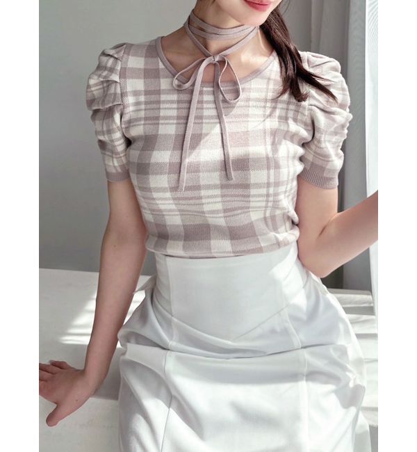 RESEXXY「チョーカーデザインニットトップス」|ニット・セーター|ベージュ