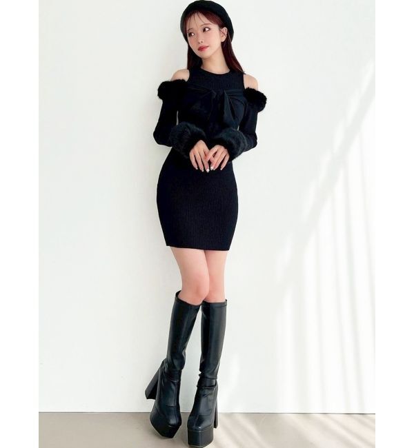 RESEXXY「ポイントフェイクファーミニニットワンピース」|ワンピース|