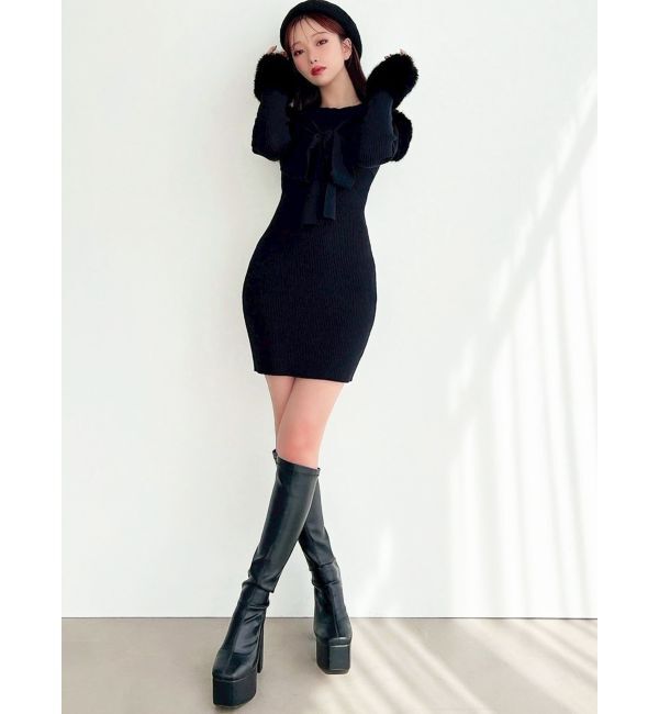 RESEXXY「ポイントフェイクファーミニニットワンピース」|ワンピース|