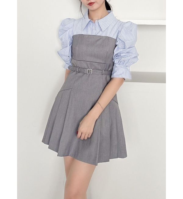 dazzlin「レイヤードシャツミニワンピース」|ワンピース|チャコールグレー