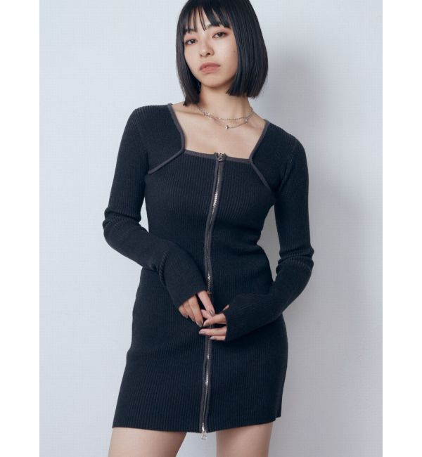 EMODA「プレーティングリブジップワンピース」|ワンピース|ブラック