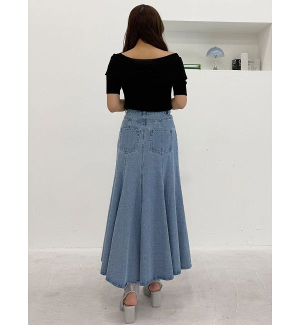 MERCURYDUO「デニムイレギュラーヘムフレアスカート」|スカート|