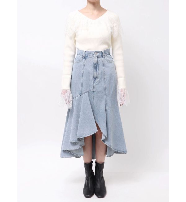 MERCURYDUO「デニムイレギュラーヘムフレアスカート」|スカート|