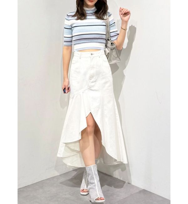 MERCURYDUO「デニムイレギュラーヘムフレアスカート」|スカート|