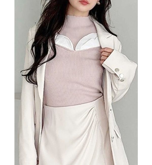 MERCURYDUO「プリーツフリル使いニット」|ニット・セーター|ベージュ