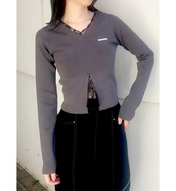 MURUA「レースレイヤードVネックニット」|ニット・セーター|