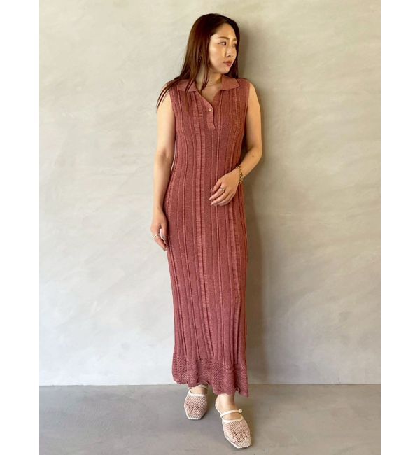 LAGUNAMOON「【追加生産】シャツカラーメランジニットワンピース」|ワンピース|