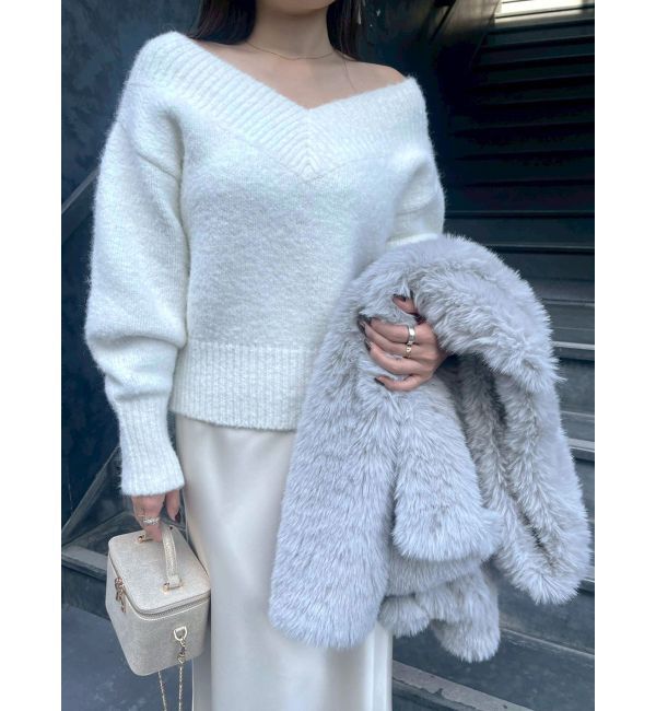 LAGUNAMOON「【WEB限定】Vネックカラーショートニットプルオーバー」|ニット・セーター|ホワイト