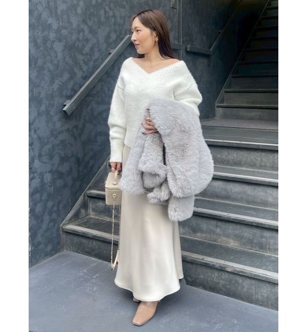 LAGUNAMOON「【WEB限定】Vネックカラーショートニットプルオーバー」|ニット・セーター|