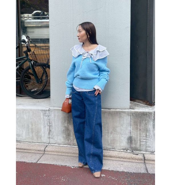 LAGUNAMOON「【WEB限定】Vネックカラーショートニットプルオーバー」|ニット・セーター|