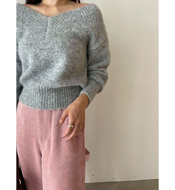 LAGUNAMOON「【WEB限定】Vネックカラーショートニットプルオーバー」|ニット・セーター|