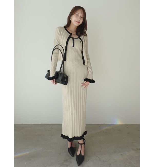 LAGUNAMOON「【FILA別注】ドライタッチバイカラーフリルデザインノースリーブニットワンピース」|ワンピース|