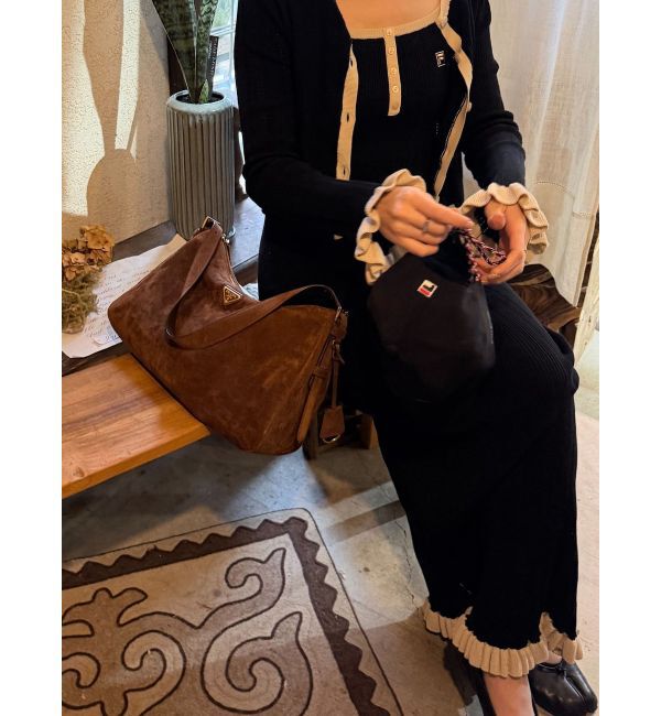 LAGUNAMOON「【FILA別注】ドライタッチバイカラーフリルデザインノースリーブニットワンピース」|ワンピース|