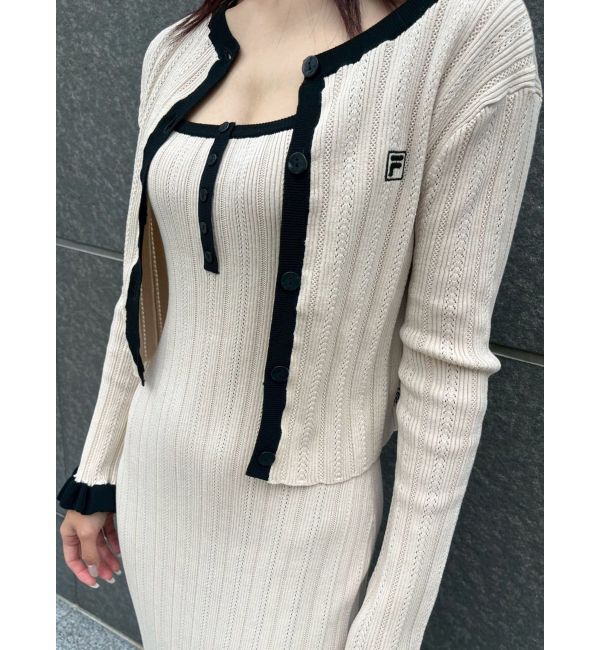 LAGUNAMOON「【FILA別注】ドライタッチバイカラーフリルデザインノースリーブニットワンピース」|ワンピース|