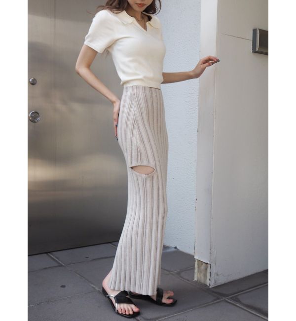 EVRIS「サイドスラッシュリブニットロングスカート」|スカート|