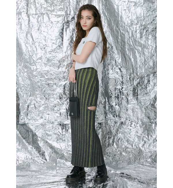 EVRIS「サイドスラッシュリブニットロングスカート」|スカート|