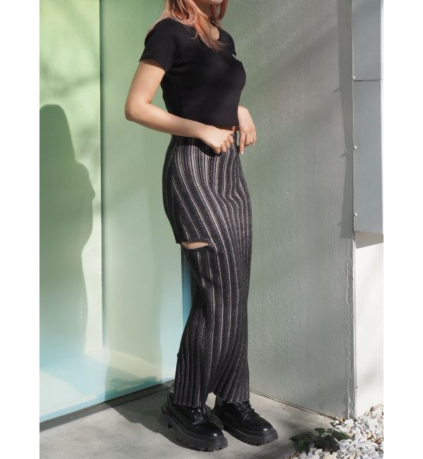 EVRIS「サイドスラッシュリブニットロングスカート」|スカート|