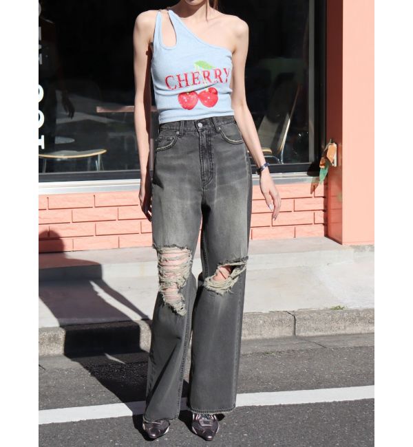 EVRIS「グランジダメージワイドデニムパンツ」|デニム|