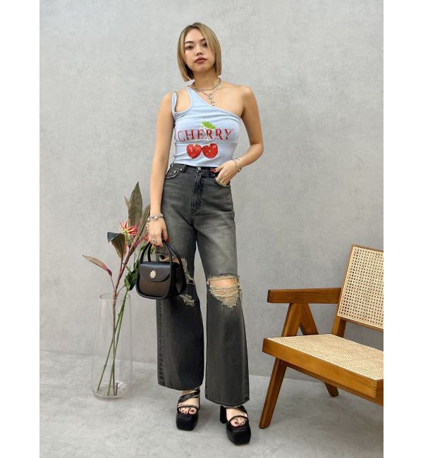 EVRIS「グランジダメージワイドデニムパンツ」|デニム|