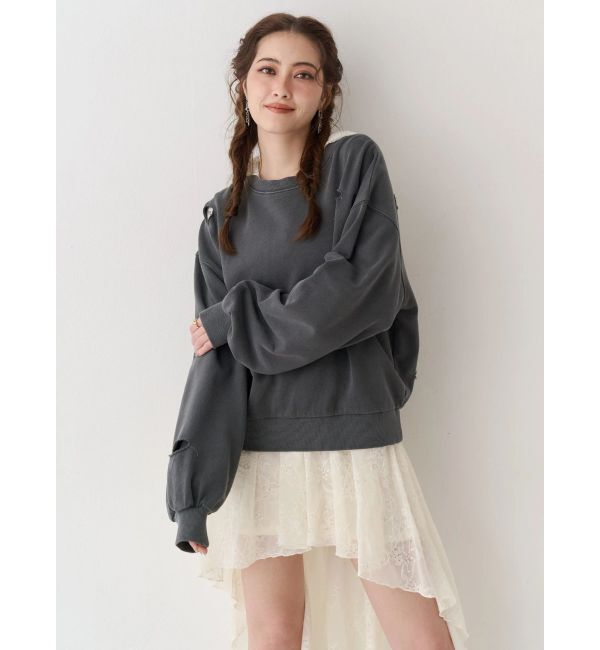 EVRIS「ピグメントダメージスウェットトップス」|スウェット・ジャージ|