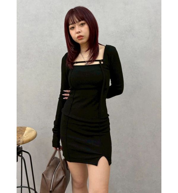 EVRIS「カットタイトミニワンピース」|ワンピース|ブラック