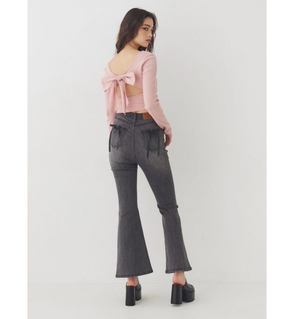 EVRIS「バックリボンフレアデニムパンツ」|デニム|