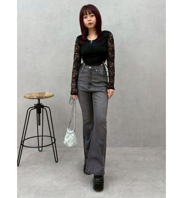 EVRIS「バックリボンフレアデニムパンツ」|デニム|