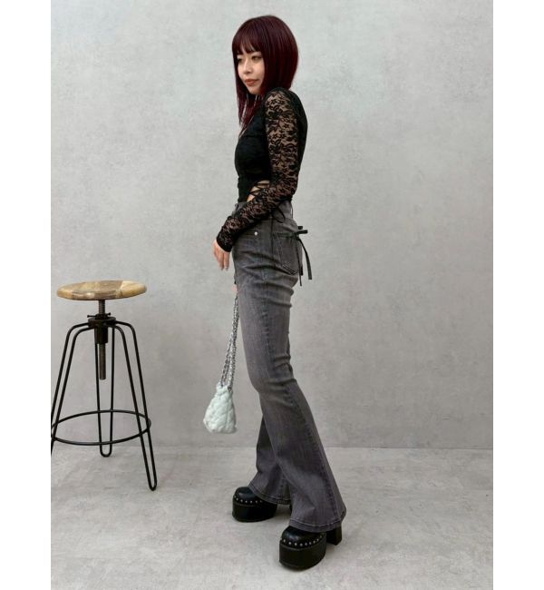 EVRIS「バックリボンフレアデニムパンツ」|デニム|