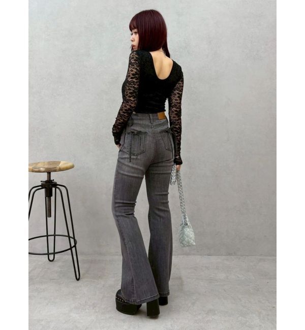 EVRIS「バックリボンフレアデニムパンツ」|デニム|