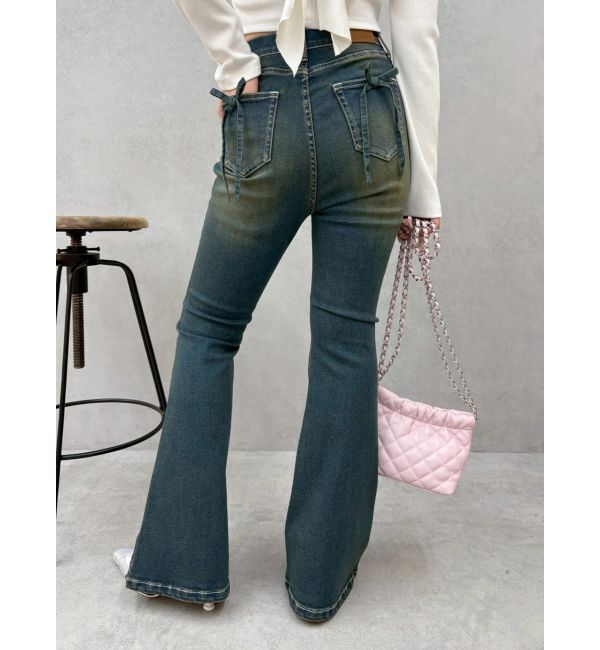 EVRIS「バックリボンフレアデニムパンツ」|デニム|