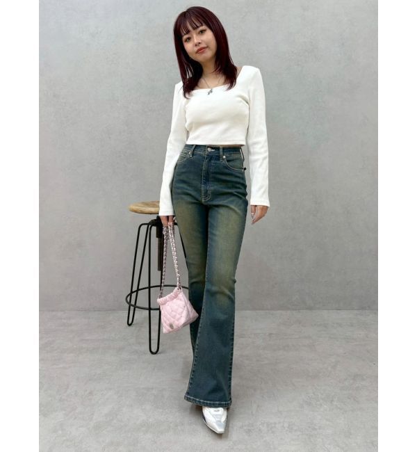 EVRIS「バックリボンフレアデニムパンツ」|デニム|