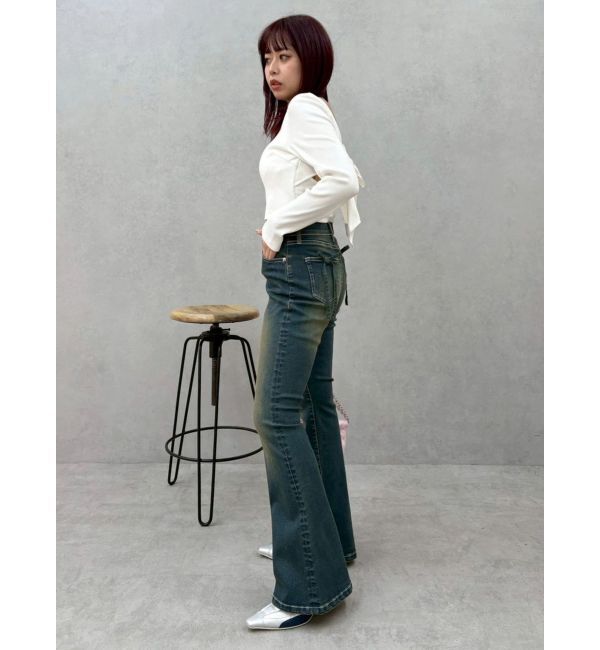 EVRIS「バックリボンフレアデニムパンツ」|デニム|