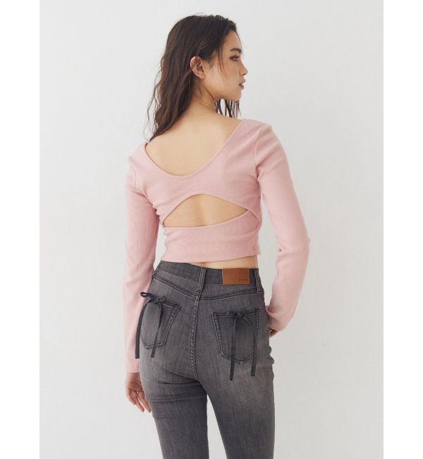 EVRIS「バックリボンフレアデニムパンツ」|デニム|