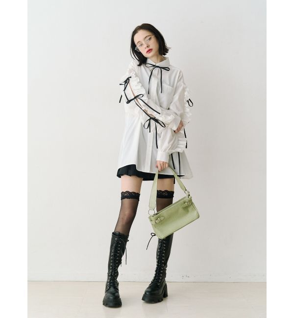 jouetie「ショルダーフリルリボンタイBIGシャツ」|シャツ・ブラウス|