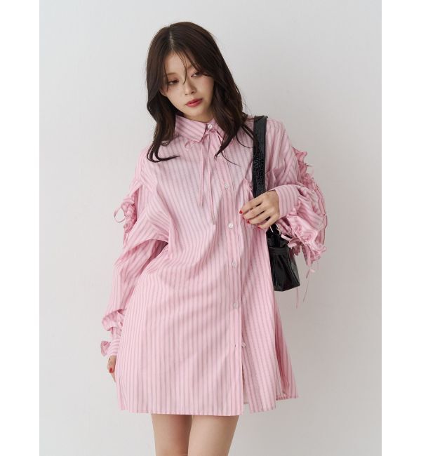 jouetie「ショルダーフリルリボンタイBIGシャツ」|シャツ・ブラウス|