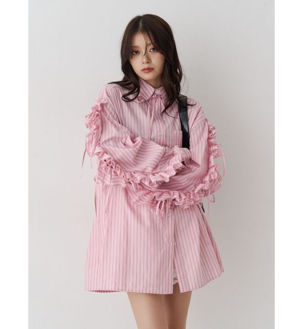 jouetie「ショルダーフリルリボンタイBIGシャツ」|シャツ・ブラウス|ピンク